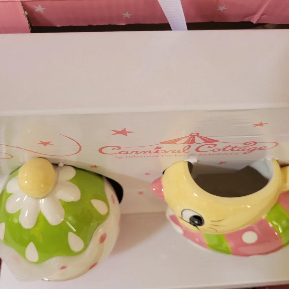Johanna Parker Carnival Cottage Easter Chick & Egg Cream & Sugar Set~ NIB